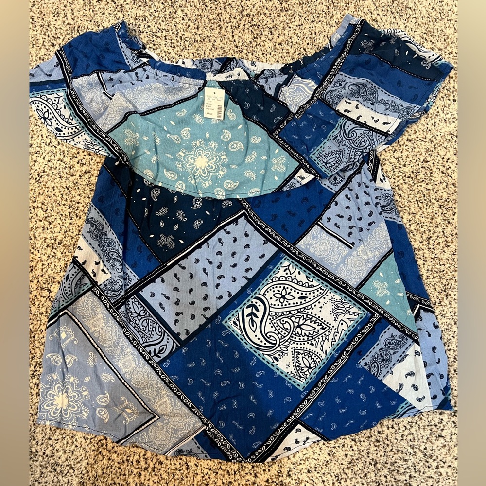 NWTO patchwork off the shoulder blouse - Picture 3 of 4